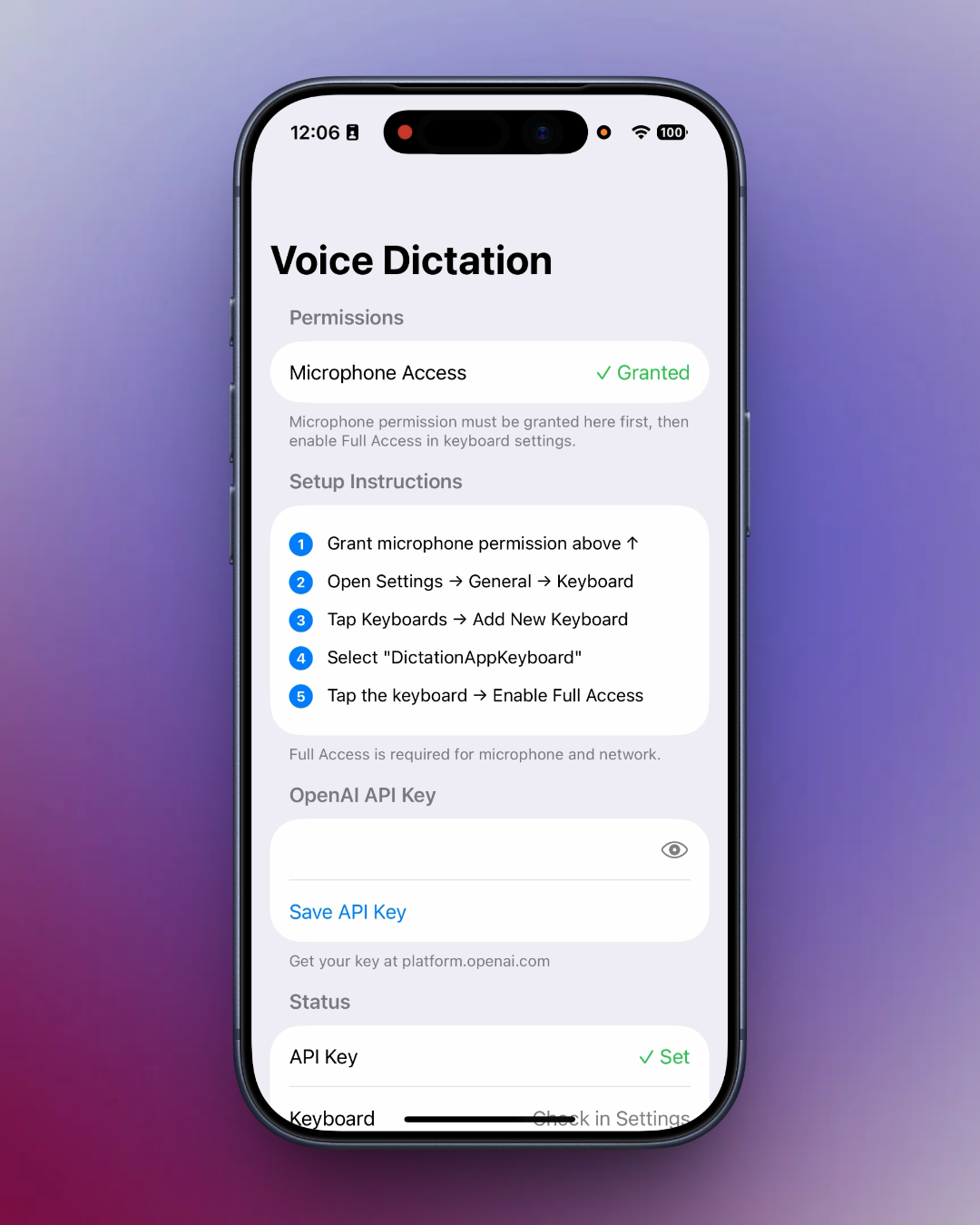 AI Dictation Keyboard Screenshot